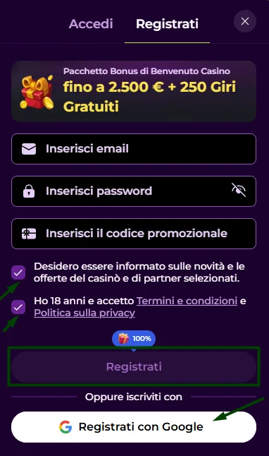 fast registration form